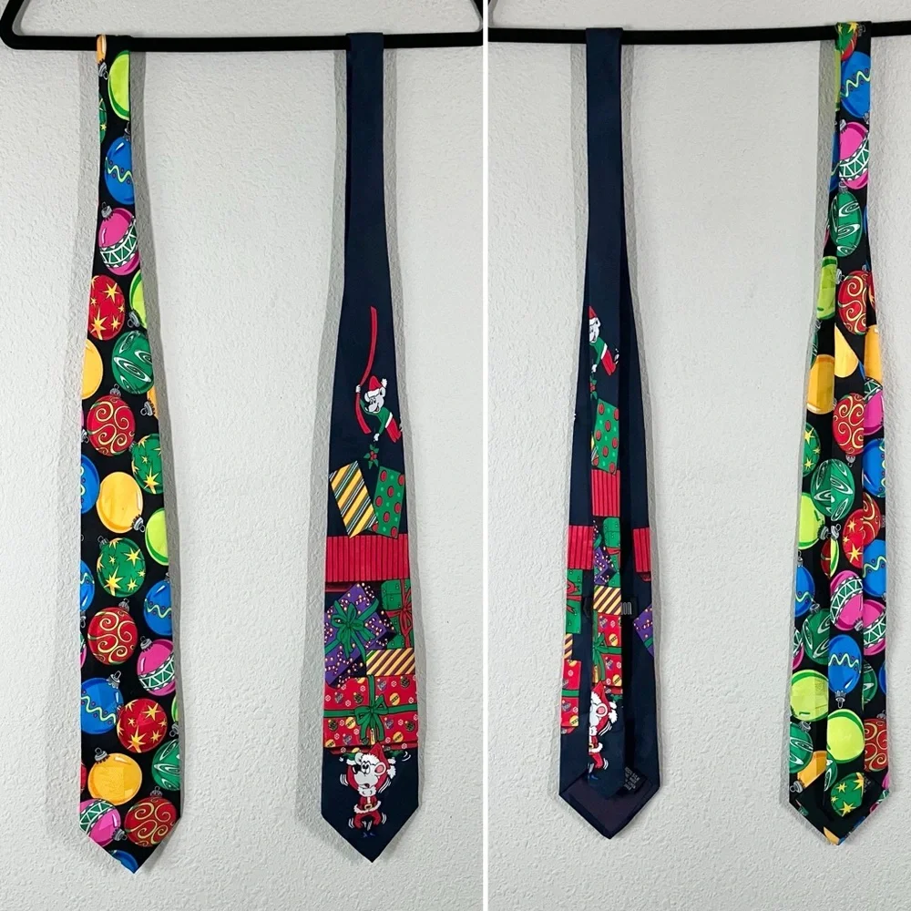 SILK Christmas Ties Bundle of 2 Colorful Holiday Festive Black Navy Office Party